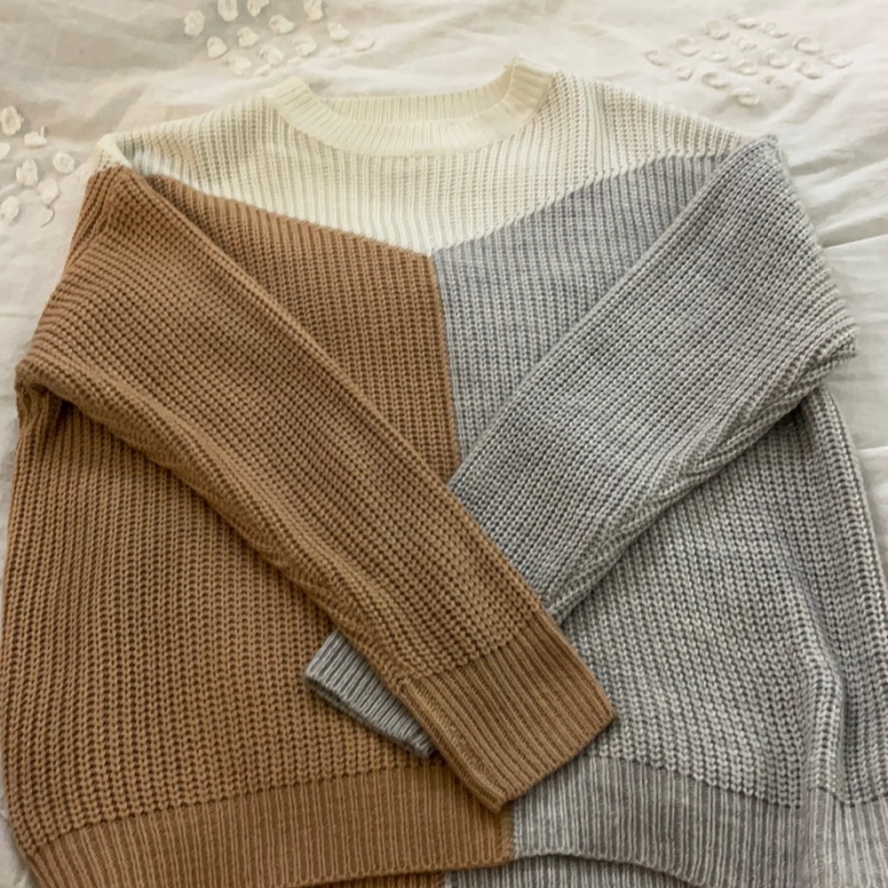 white brown and grey sweater
